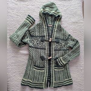 Zara Wool Knit Hooded Green Cardigan Size M